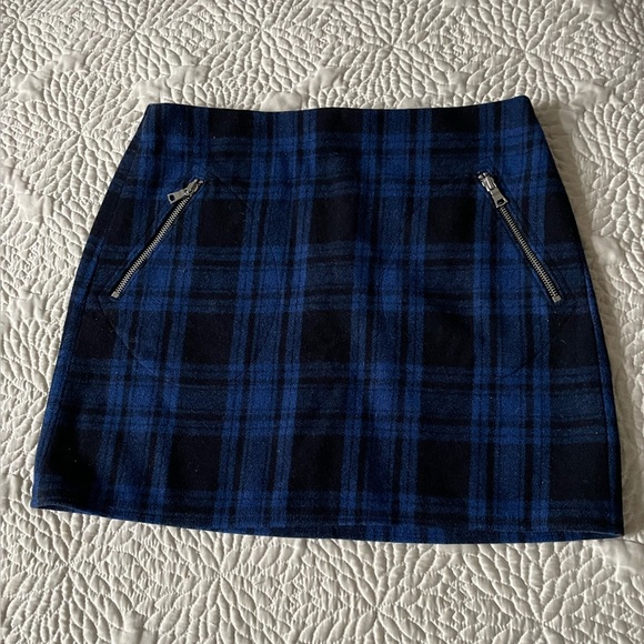 Plaid Wool Mini Skirt black blue Gap - Picture 2 of 5